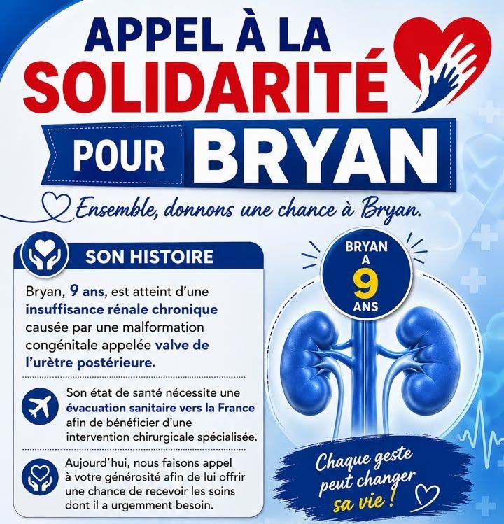 Aide sociale pour opéré Bryan agé de 09 ans pour son insuffisance rénale